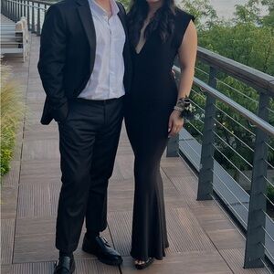 Norma Kamali Black Dress with Coral Accents